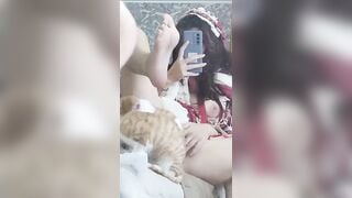 Đưa lồn cho mèo liếm